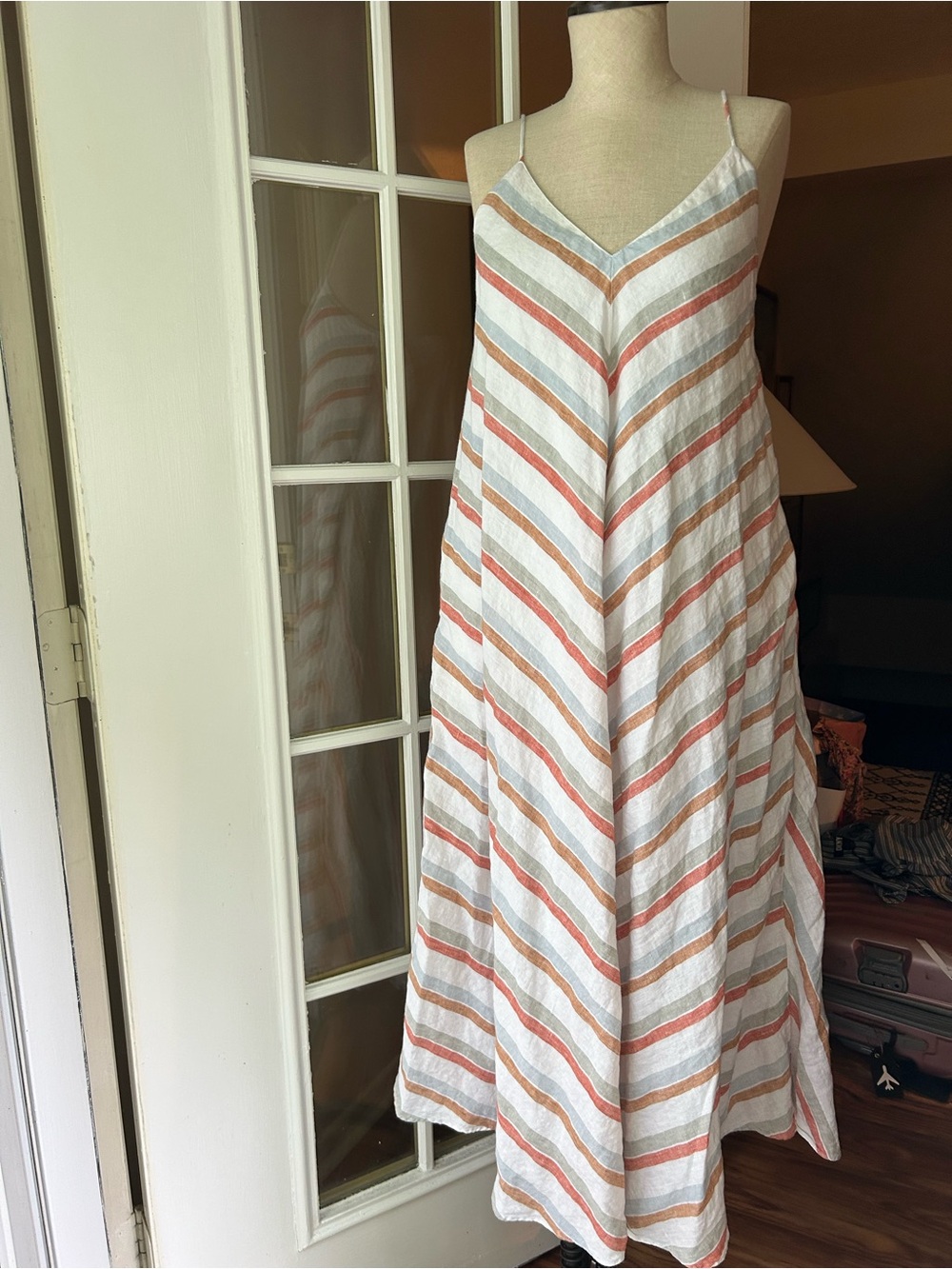 Madewell linen Maxi Slip Dress chevron stripe. Sz. Small - Picture 8 of 12